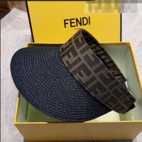 Promotional Fendi Straw Visor Hat with FF Band FD0168 Black 2021