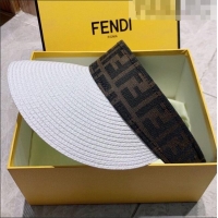 Shop Grade Fendi Straw Visor Hat with FF Band FD0168 White 2021