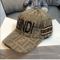 Well Crafted Fendi FF Canvas Baseball Hat with FF Band FD0169 Beige 2021