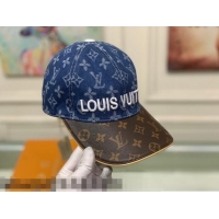 Inexpensive Louis Vuitton Monogram Denim Signature Baseball Hat LV2815 Dark Blue/Brown 2021