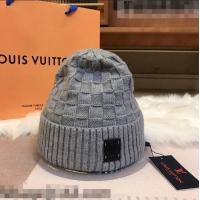 Top Design Louis Vuitton Patch Knit Hat 110522 Grey 2021