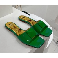 Cheap Price Valentino One Stud Patent Leather Flat Slide Sandals Green 052428