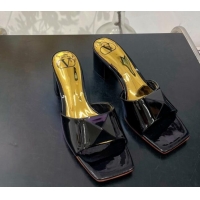 Best Product Valentino One Stud Patent Leather Mid-Heel Slide Sandals 5.5cm All Black 052438