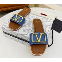 Good Quality Valentino VLogo Denim Flat Slide Sandals Blue 052452