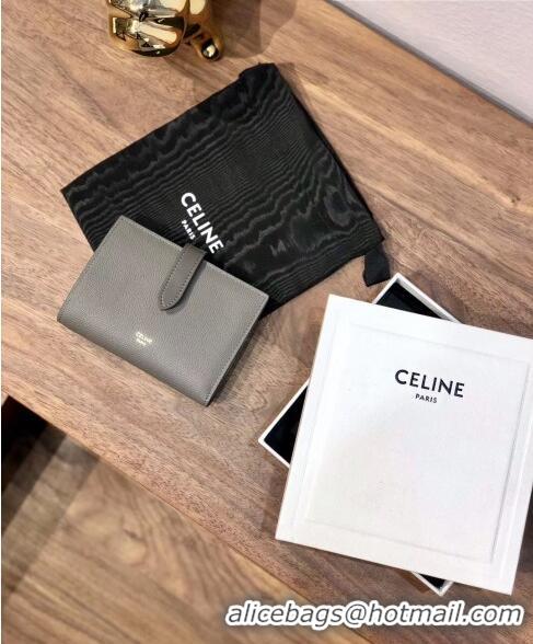 Pretty Style Celine Grained Calfskin Medium Strap Multifunction Wallet CE0201 Grey