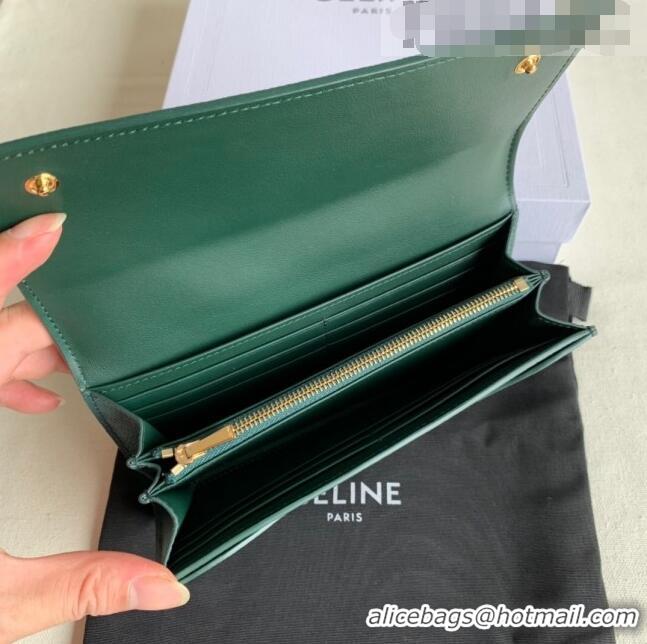 Well Crafted Celine Large Flap Wallet in Palm-Grained Calfskin 4148 Dark Green 2022