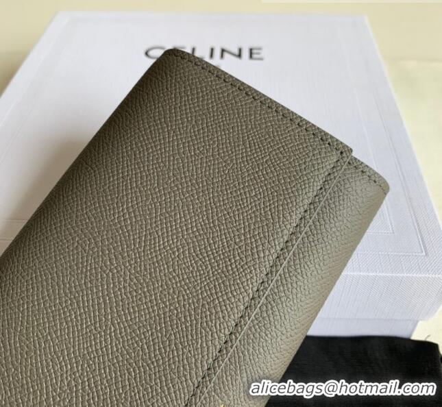 Luxury Cheap Celine Large Flap Wallet in Palm-Grained Calfskin 4148 Grey 2022