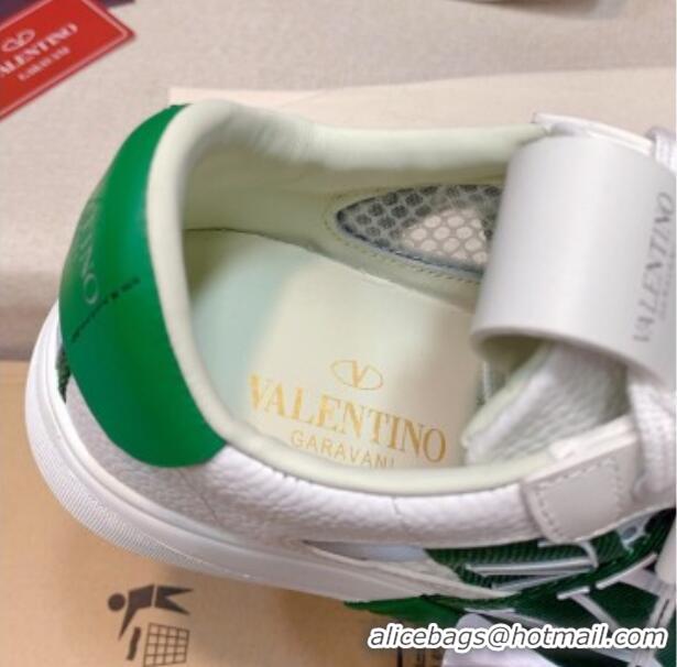 Classic Valentino VL7N Low Sneakers in Mesh and Calfskin White/Green 2072069
