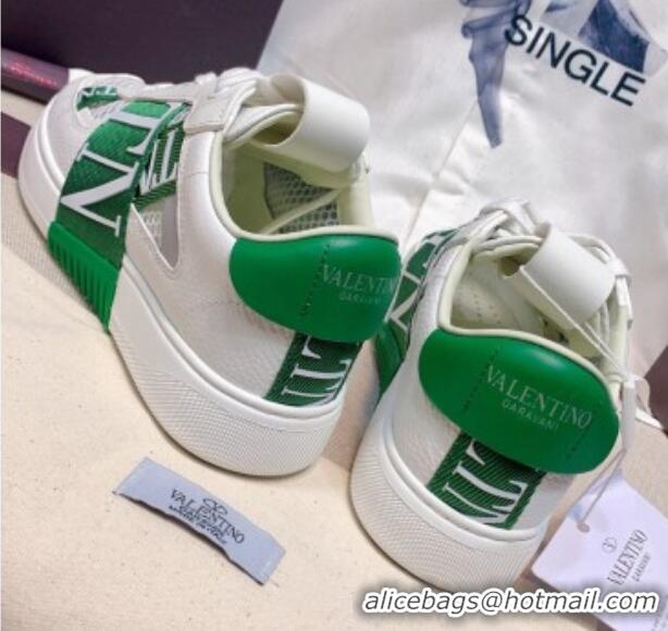 Classic Valentino VL7N Low Sneakers in Mesh and Calfskin White/Green 2072069