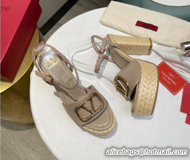 Luxury Valentino VLogo Calfskin High Heel Platform Sandals 11.5cm Khaki/Gold 072096