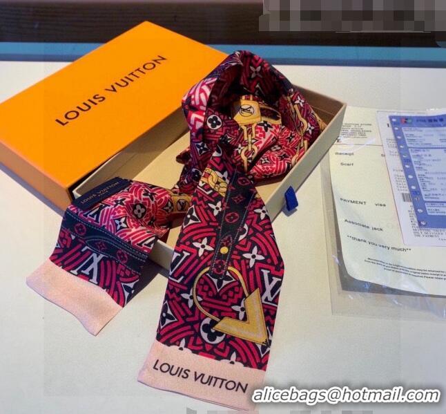 Famous Brand Louis Vuitton LV Crafty Silk Bandeau Scarf 8x120cm 053186 Fuchsia Pink 2022 