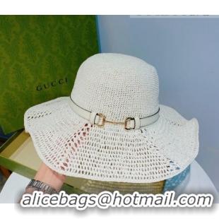 Shop Promotional Gucci Straw Wide Brim Straw Hat G78569 White 2022