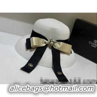 Buy Cheap Gucci Straw Wide Brim Hat 043093 White 2022