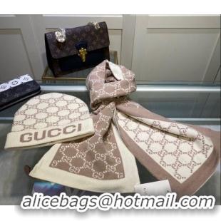 Latest Style Gucci GG Knit Hat and Scarf Set 083133 White 2022
