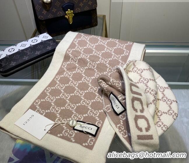 Latest Style Gucci GG Knit Hat and Scarf Set 083133 White 2022
