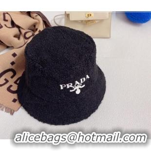 Hot Style Prada Teddycloth Bucket Hat 081831 Black 2022