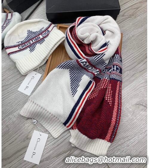 Buy Fashionable Dior Star Wool Knit Hat and Scarf Set 092376 White 2022