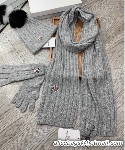 New Design Moncler Scarf, Hat and Gloves Three-piece Suit M3053 Grey 2021