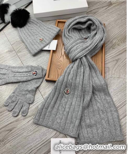 New Design Moncler Scarf, Hat and Gloves Three-piece Suit M3053 Grey 2021