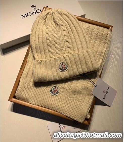 Discount Moncler Knit Hat and Scarf Set 0923 Beige 2022