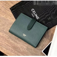 Well Crafted Celine Grained Calfskin Medium Strap Multifunction Wallet CE0201 Deep Green/Black