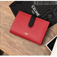 Reasonable Price Celine Grained Calfskin Medium Strap Multifunction Wallet CE0201 Red/Black
