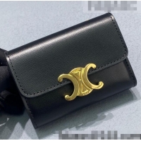 Luxurious Celine Compact Wallet in Shiny Calfskin 10I653 Black 2021