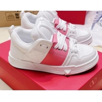 Low Cost Valentino Open Skate Calfskin Sneakers White/Pink 2072062