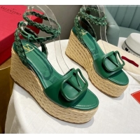 Top Grade Valentino VLogo Calfskin Wedge Platform Sandals 9cm 072072 Green