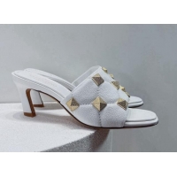 Popular Style Valentino Roman Stud Grained Calfskin Medium Heel Slide Sandals White 072226