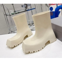 Discount Fashion Balenciaga Trooper Rubber Rain Boots with Square Toe White 0620146