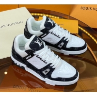 Stylish Louis Vuitton LV Trainer Sneakers White/Black Denim 052387