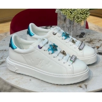 Grade Louis Vuitton Time Out Sneakers with Metallic Leather Back White/Blue 061701