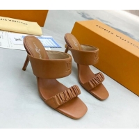 Low Price Louis Vuitton Drapy High Heel Slide Sandals with Ruching Brown 062025