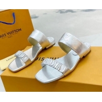 Top Quality Louis Vuitton Drapy Flat Slide Sandals with Ruching Silver 062034
