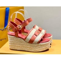 Big Discount Louis Vuitton Starboard Wedge Sandals 10cm with LV Circle Red Leather 062045