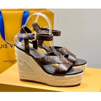New Style Louis Vuitton Starboard Wedge Sandals 10cm with V Strap Monogram Canvas 062048