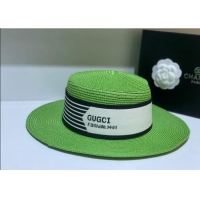 Modern Classic Gucci Straw Wide Brim Hat GH31510 Bright Green 2022