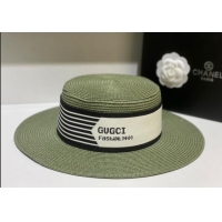 Luxury Cheap Gucci Straw Wide Brim Hat GH31510 Green 2022
