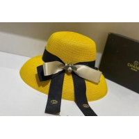 Good Product Gucci Straw Wide Brim Hat 043086 Yellow 2022