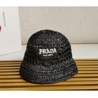 Buy Cheap Prada Raffia Bucket Hat 1BC137 Black 2022