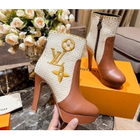 Unique Style Louis Vuitton Raffia-Like and Leather Ankle Boots 10cm Brown 082622