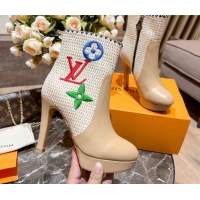 Luxury Louis Vuitton Raffia-Like and Leather Ankle Boots 10cm Beige 2082623