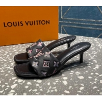 Purchase Louis Vuitton Revival Heel Slide Sandals 5.5cm in Floral Monogram Leather Black 0921104
