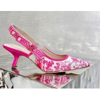 Good Quality Dior J'Adior Slingback Pumps 6.5cm in Bright Pink Toile de Jouy Embroidered Cotton 070207