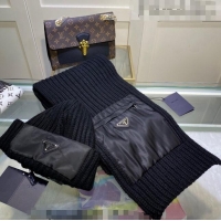Reasonable Price Prada Cashmere Knit Hat and Scarf Set 092383 Black 2022