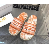 Luxury Dior Dway Platform Slide Sandals in Bright Orange Toile de Jouy Embroidered Cotton 080940