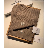 Inexpensive Moncler Knit Hat and Scarf Set 0923 Khaki 2022