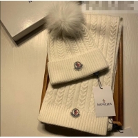 Buy Luxury Moncler Wool Knit Hat and Scarf Set 092373 White 2022