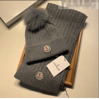 Market Sells Moncler Wool Knit Hat and Scarf Set 092373 Grey 2022